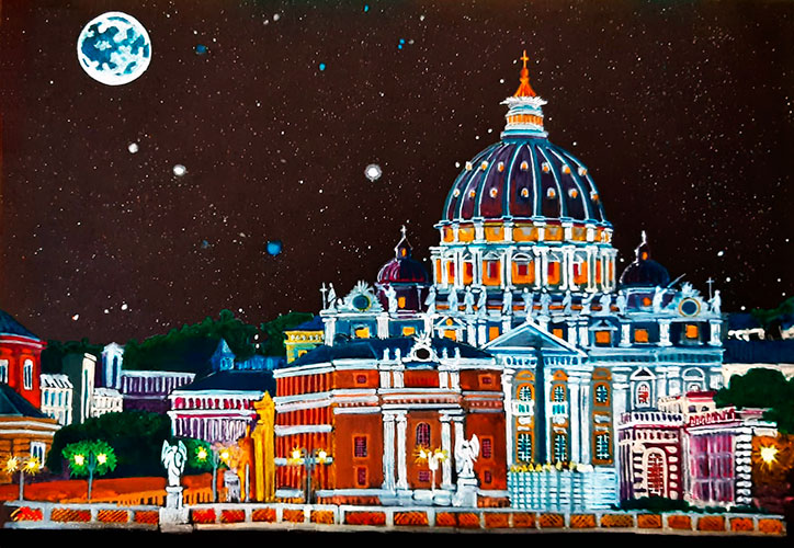 The LIghts of Rome/ Titulo: Vatican City Roma, Italia/ acuarela 25x35 cm sobre papel 200 gr. 2023