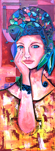 Mujer con pez. Técnica mixta/lienzo. 30 x 80 cm