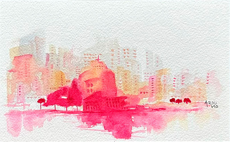 Serie Reflejos de Ciudad. Acuarela sobre papel Torchon 300 gr, 50 x 18	