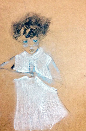 Autorretrato de infancia, pastel y carbón sobre papel misionero, 59 x 70cm